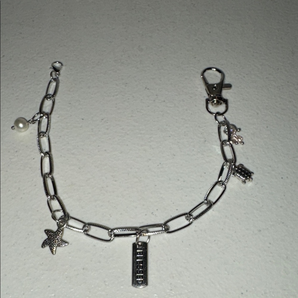 Silver Chain Link Charm with Pearl and Starfish Accents by Sassy Charmer